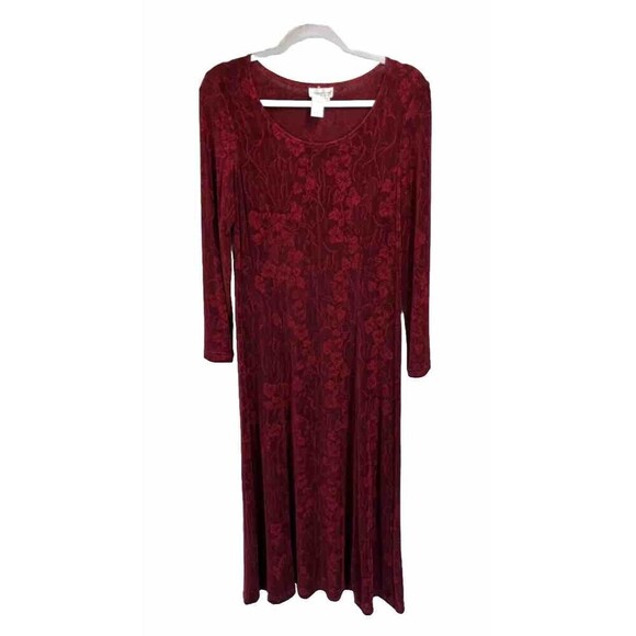 Vtg Coldwater Creek Dress Sz Petite Small Red Black Maxi Long Sleeve Whimsigoth - Picture 1 of 7